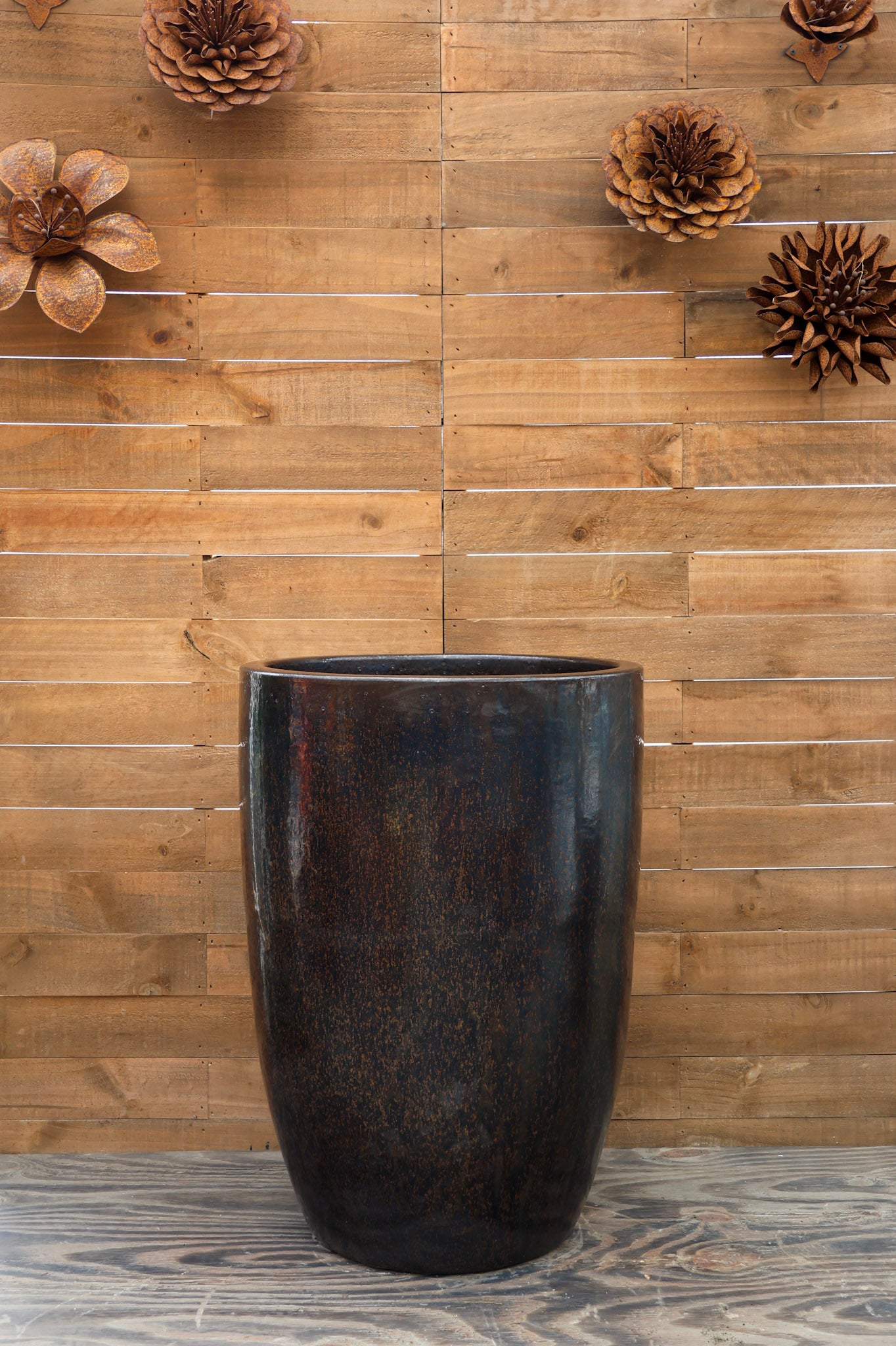 brown planter pots Tall Barrel Planter Bronze Speckle