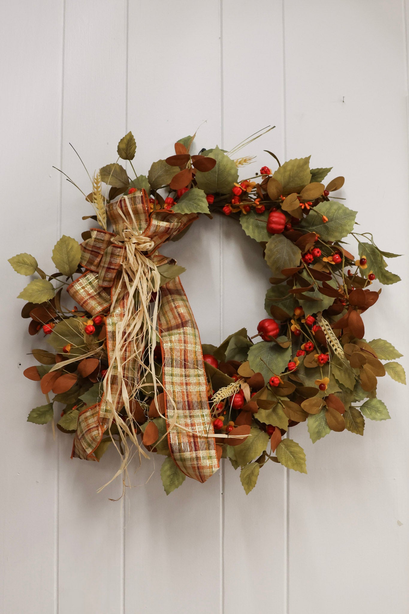 Raffia Plaid Bow Silk Wreath