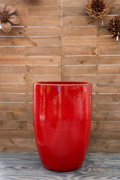large tall planter pots Tall Barrel Planter Lavish Red – Frost-Proof Ceramic Front Door Planter – Perfect Pots