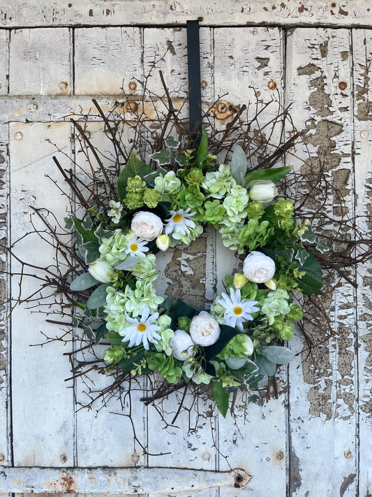 White Spring Silk Floral Wreath